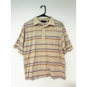 Astor One Mens Vintage Striped Short Sleeve Polo Shirt Tan Orange Purple Large